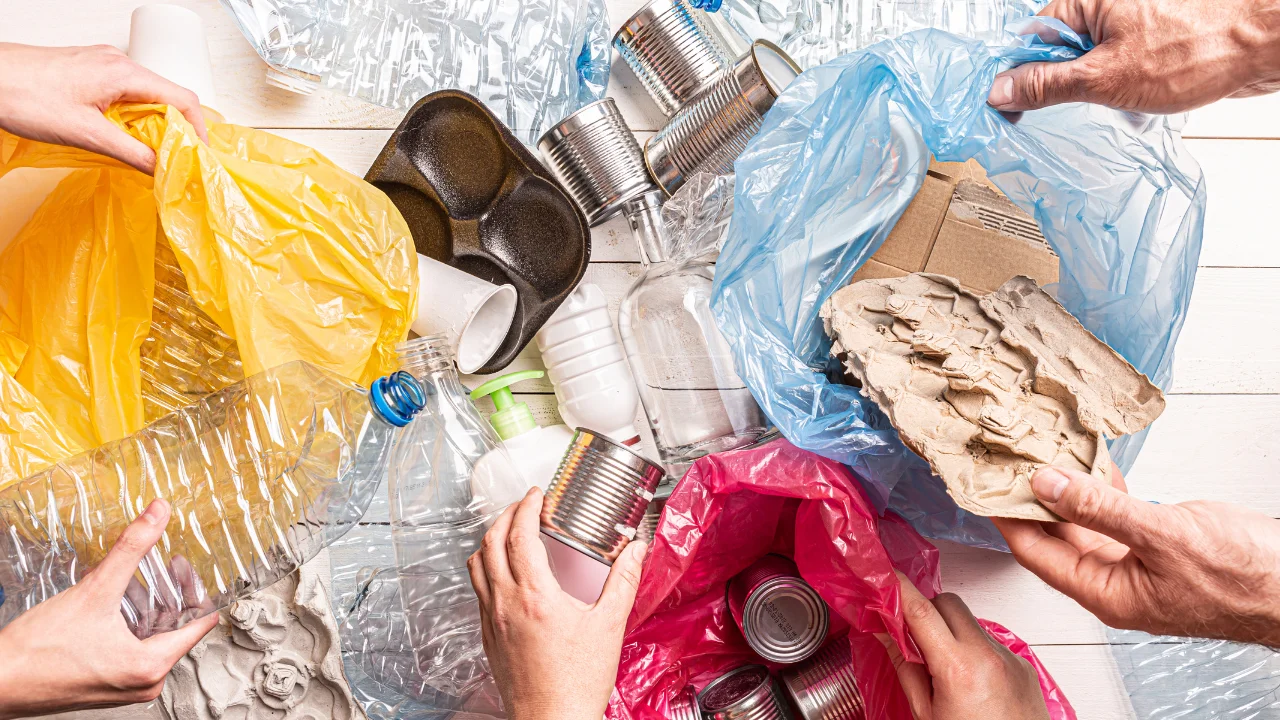 A collection of household recyclable materials
